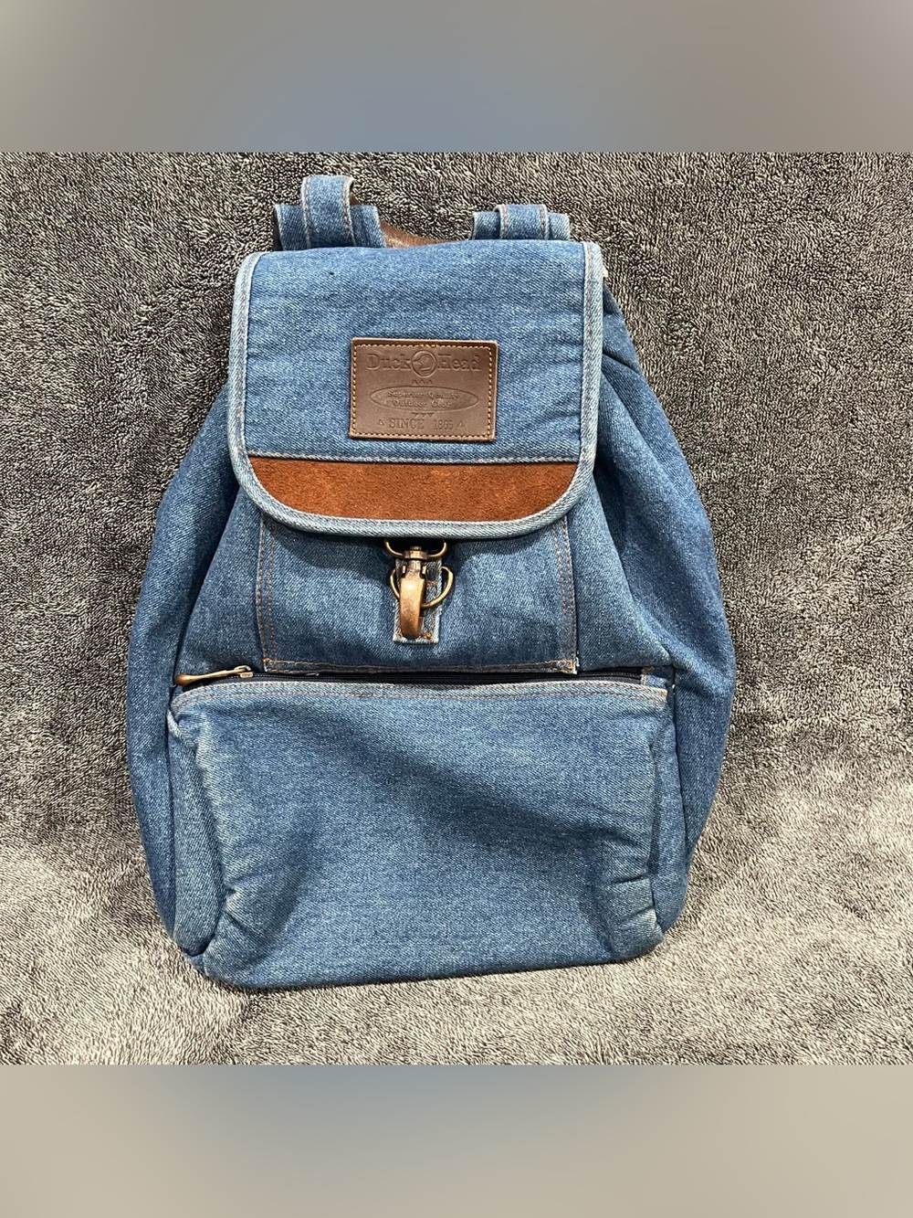 Vintage Duck Head Denim Backpack with Brown Leather Accents unisex